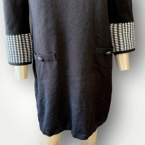 Jessica Howard Cowl Neck 3/4 Sleeves Knit Sweater Dress Size M Black Houndstooth - Picture 6 of 14